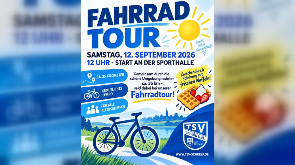 Plakat zur Fahrradtour des TSV Schülp am 12. September 2026 in einer unverzerrten 16-zu-9-Komposition